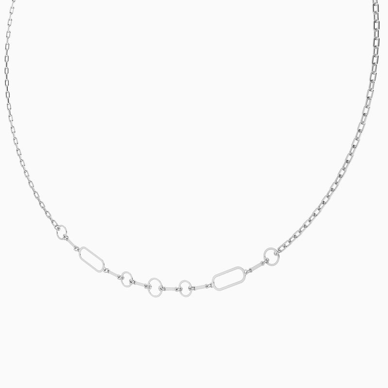 Waves by L'azurde Rectangluar & Round Links Necklace in Silver - Image 2